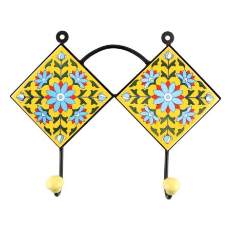 Turquoise Sunflower Ceramic Tiles Hook